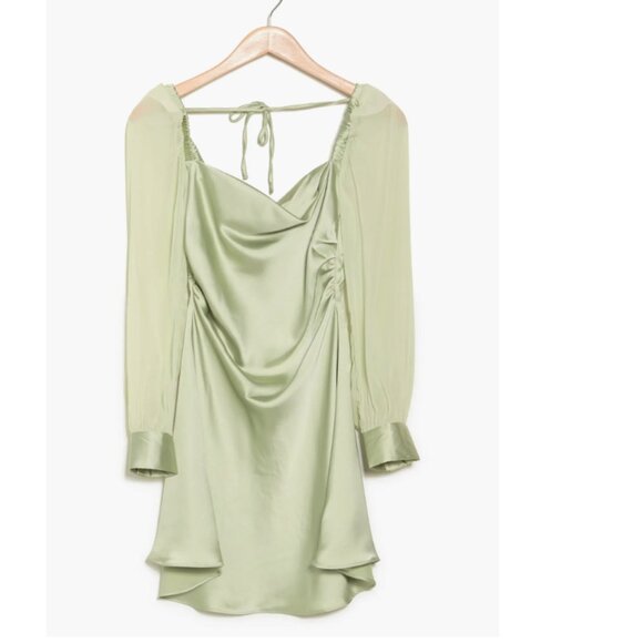 WeWoreWhat Puff Sleeve Cowl Dress - Fog Green Size 6 - Picture 2 of 4